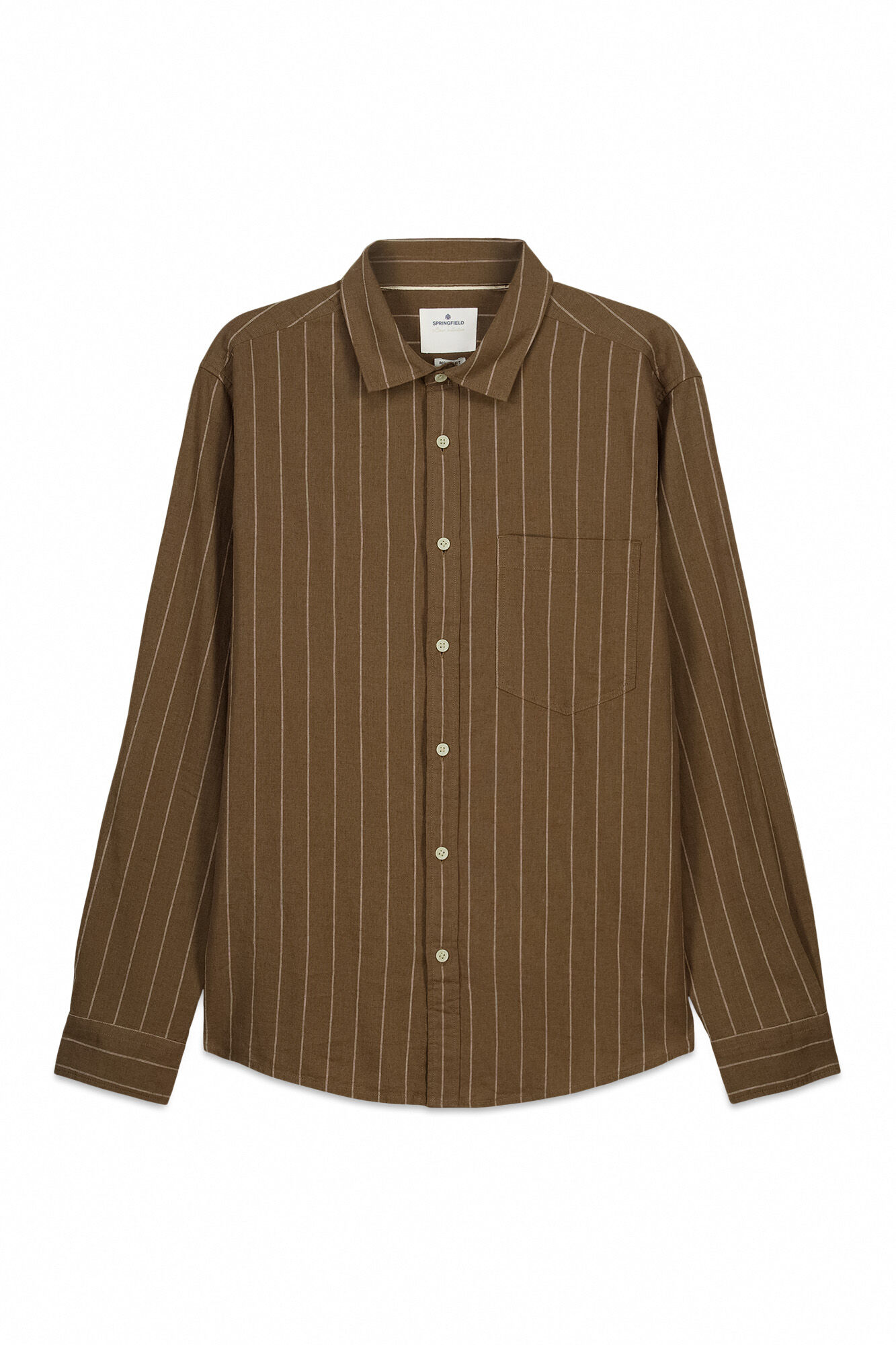 Springfield Camisa de rayas con lino caf&eacute;