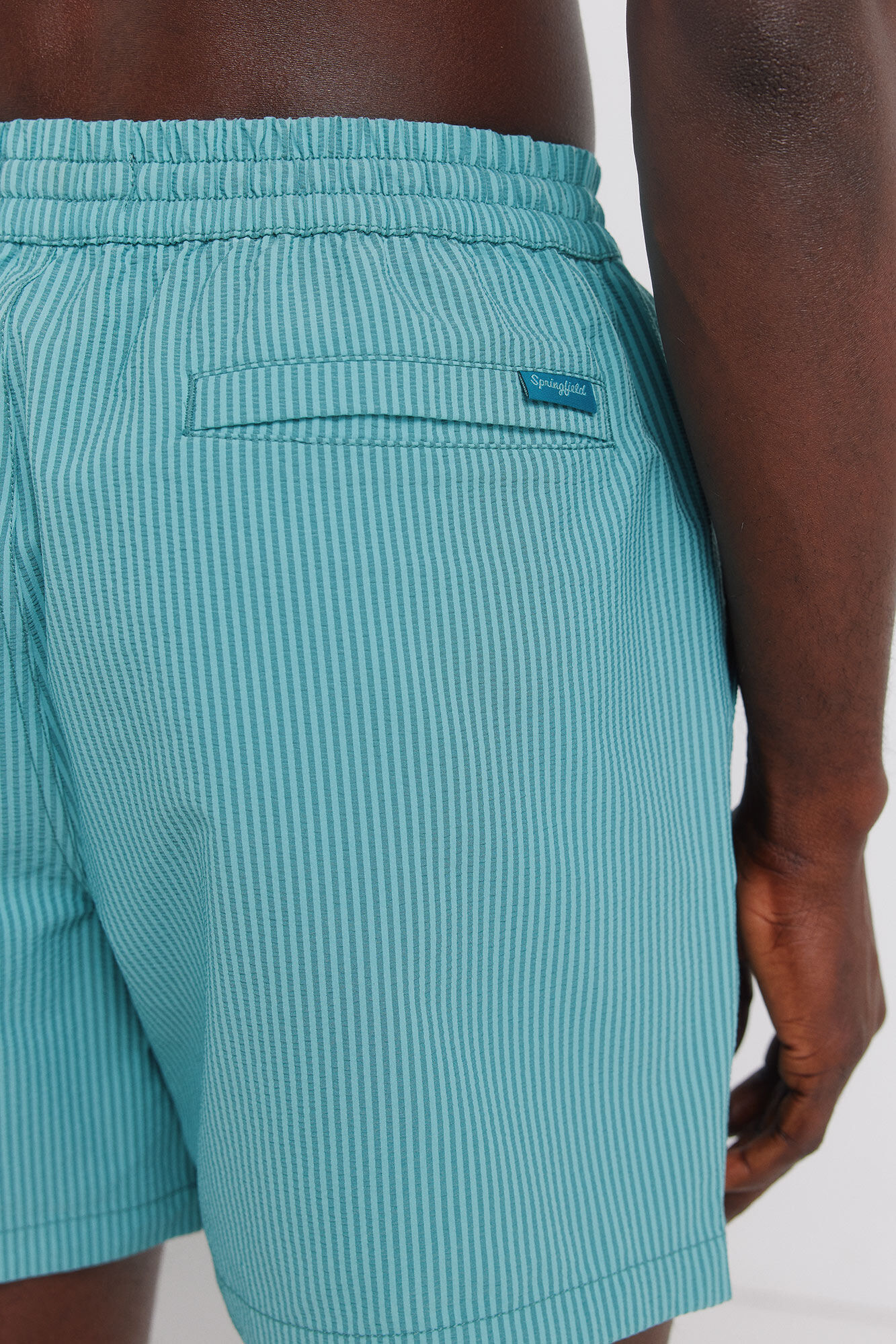 Springfield Traje de ba&ntilde;o seersucker a rayas azul