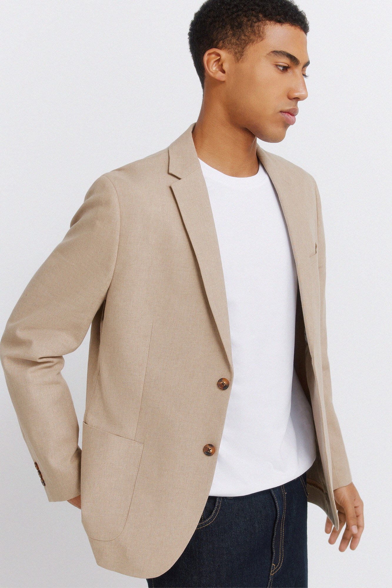 Springfield Blazer de lino y algod&oacute;n beige