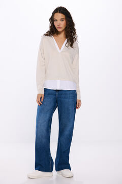 Springfield Playera cuello camisero combinada nude
