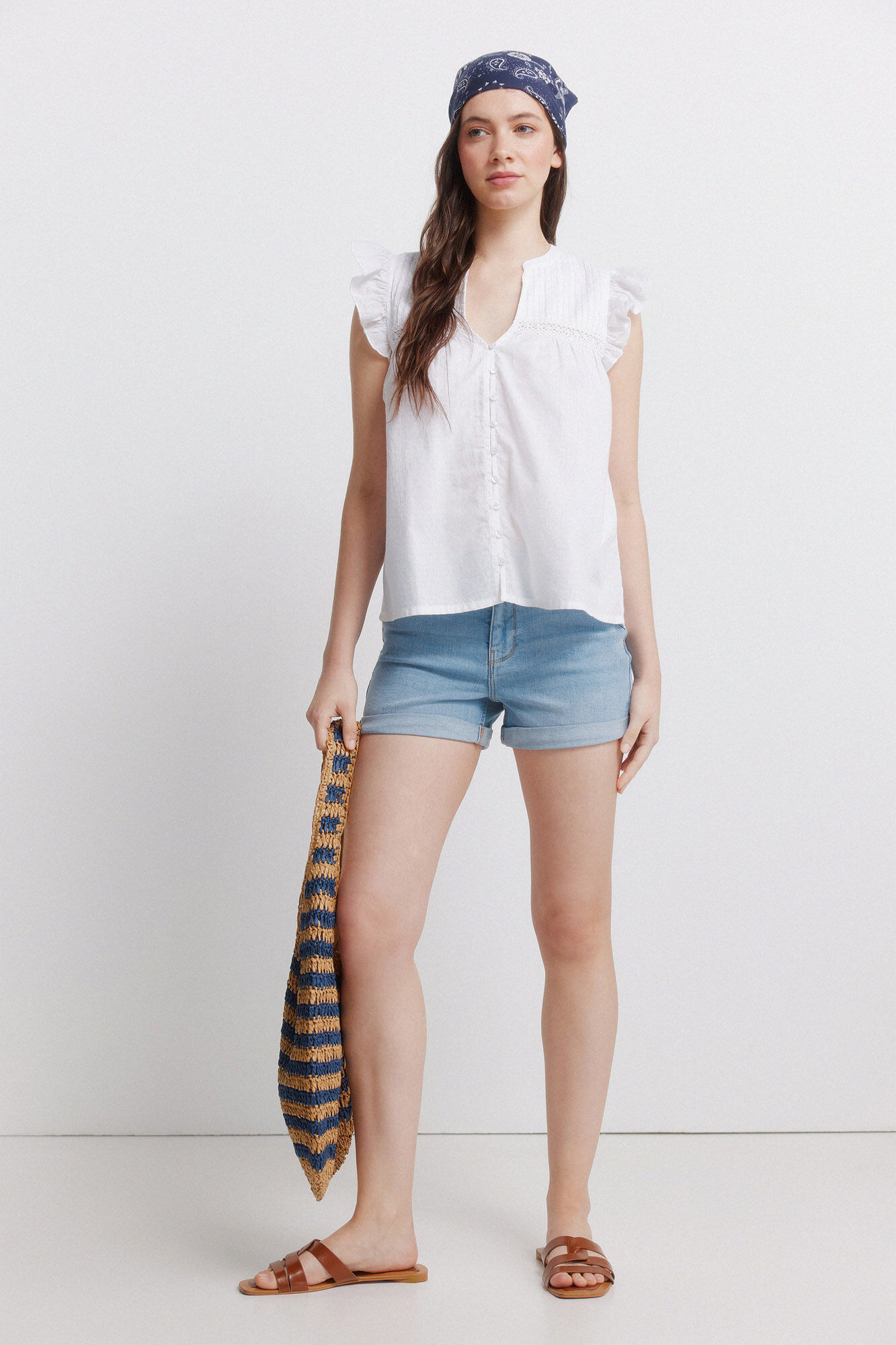 Springfield Blusa rom&aacute;ntica con pliegues natural