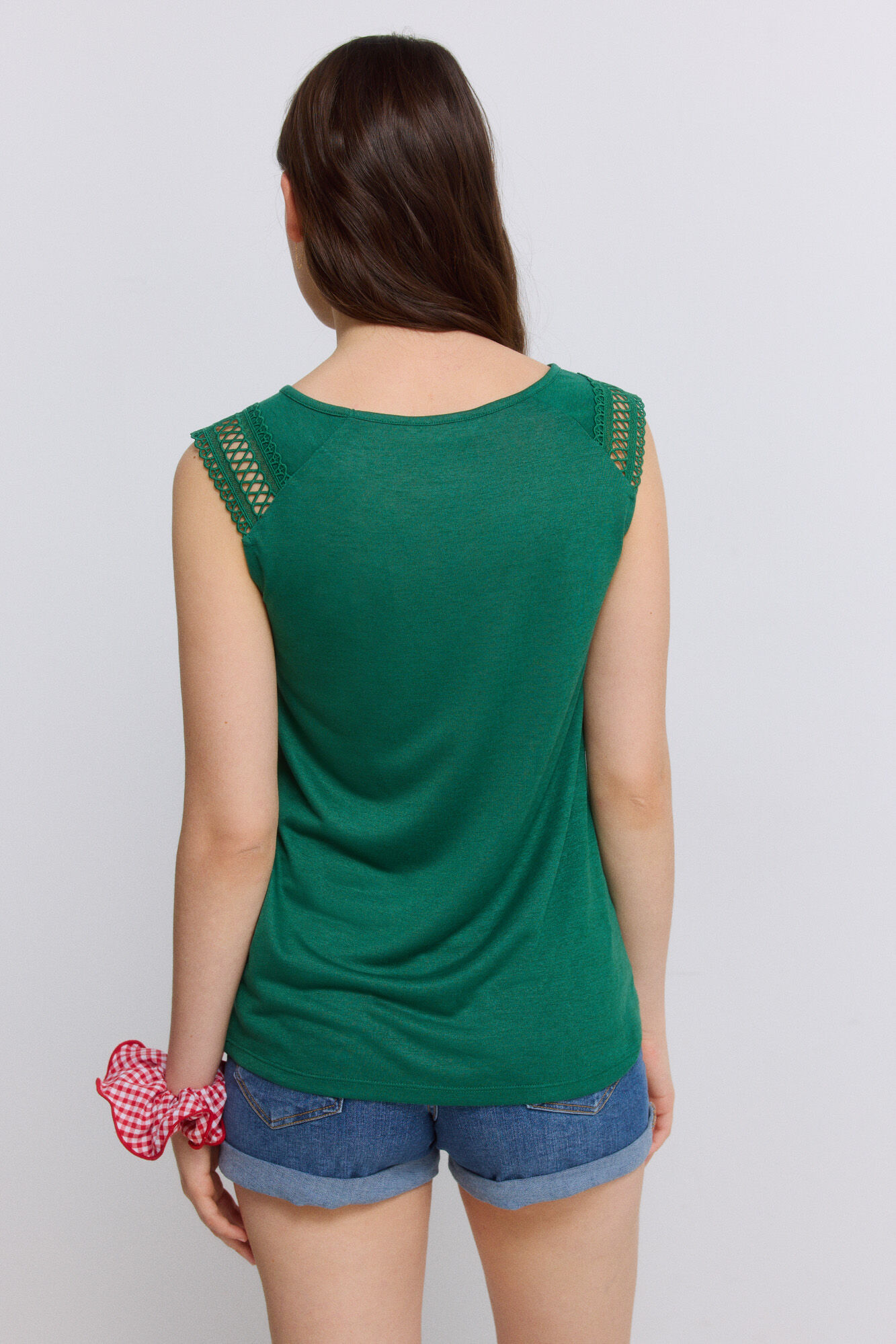 Springfield Playera sin mangas de crochet verde