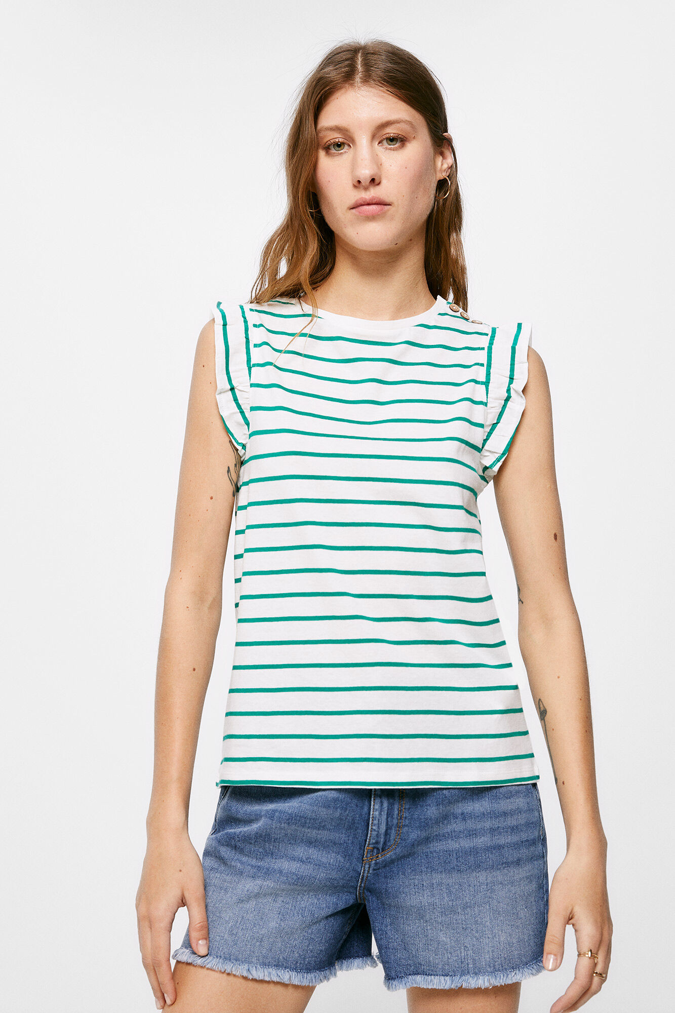 Playera Estampada Botones Hombro Playeras para mujer