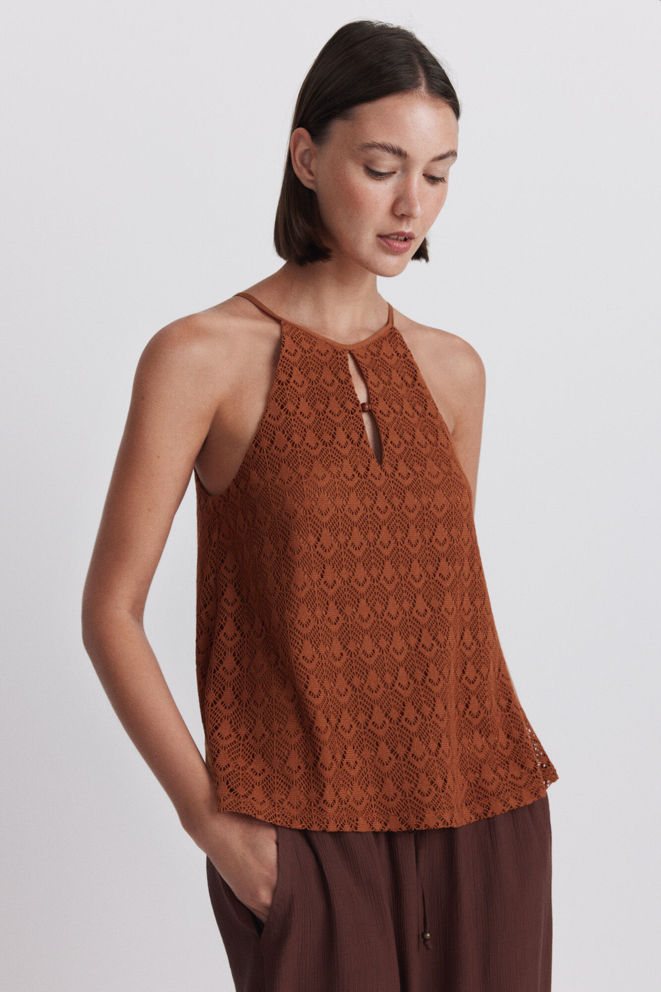 Springfield Playera halter bordada naranja