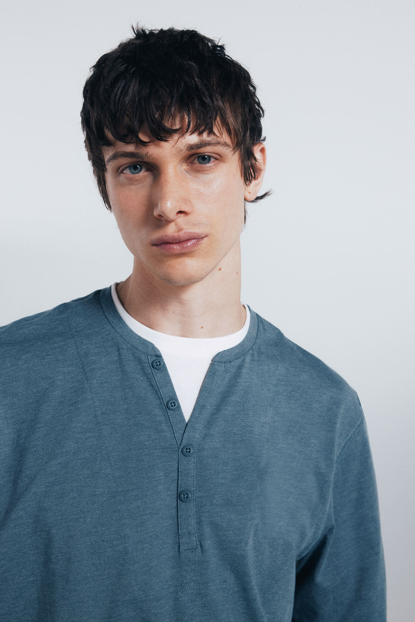 Springfield playera Cuello redondo con botones de manga larga azul