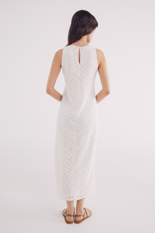 Springfield Vestido midi estructura rombos flores beige