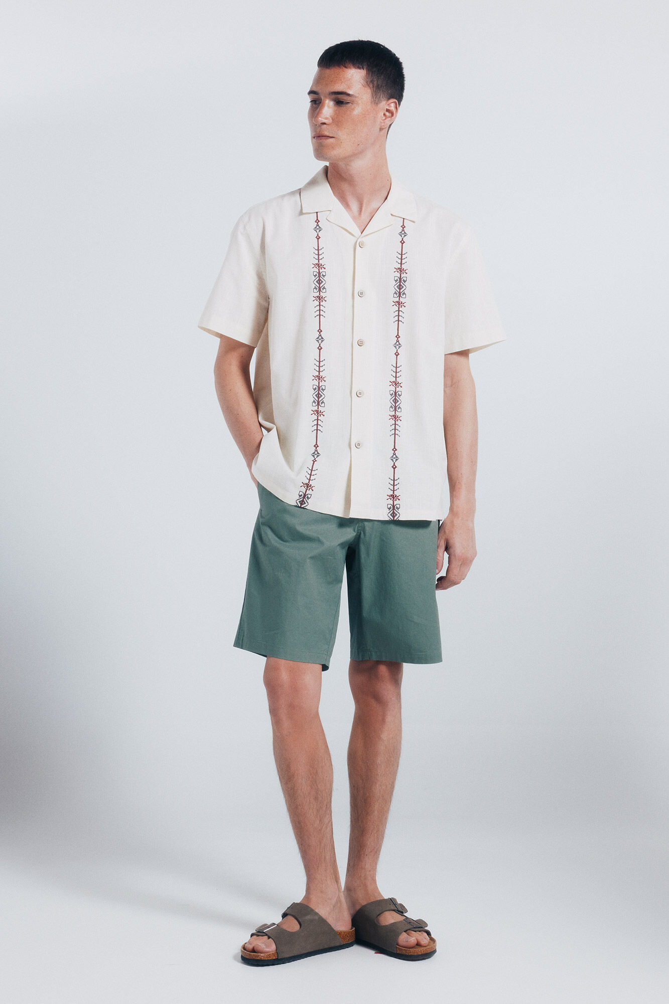 Springfield Camisa manga corta bowling bordado posicional blanco