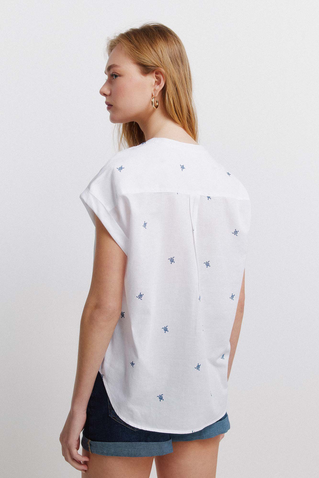 Springfield Camisa de algod&oacute;n cuello mao marfil