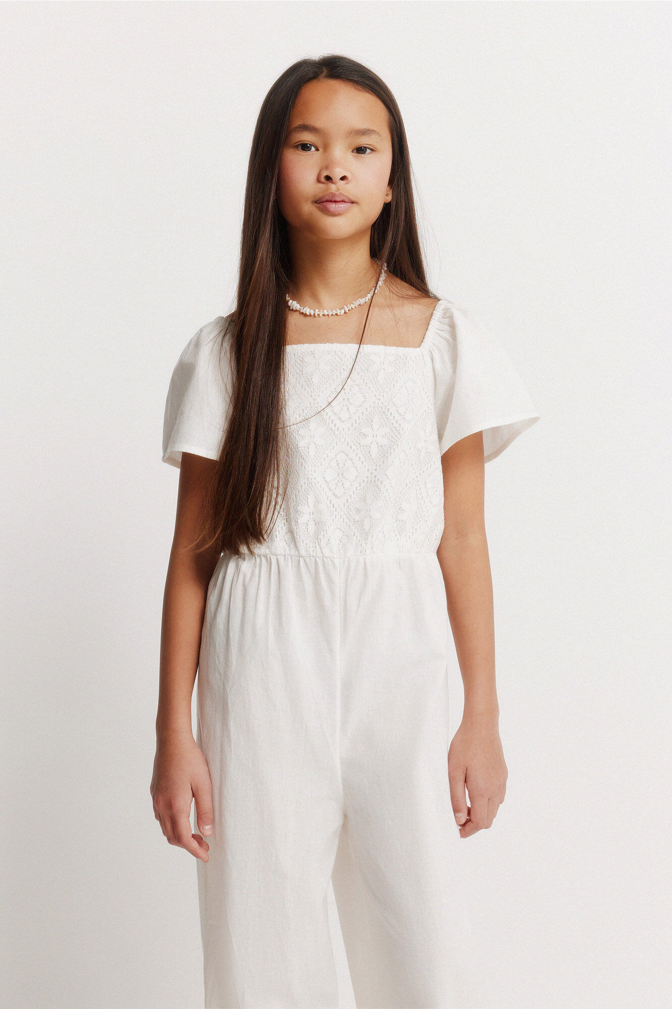 Springfield Kids Overol bordado suizo para ni&ntilde;a marfil