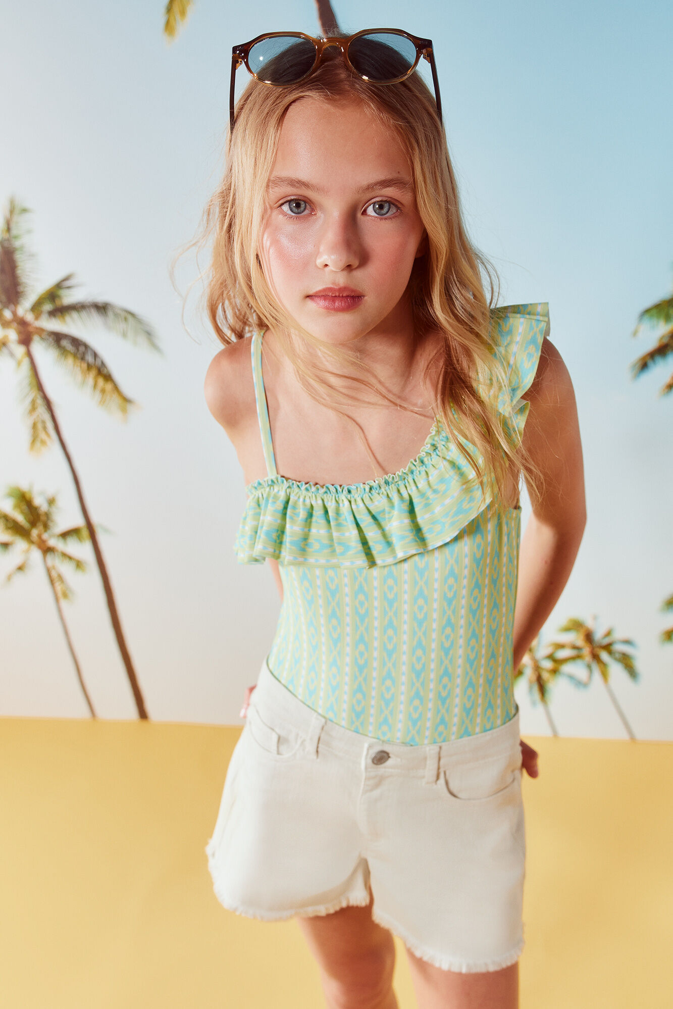 Springfield Kids Traje de ba&ntilde;o asim&eacute;trico ikat para ni&ntilde;a verde