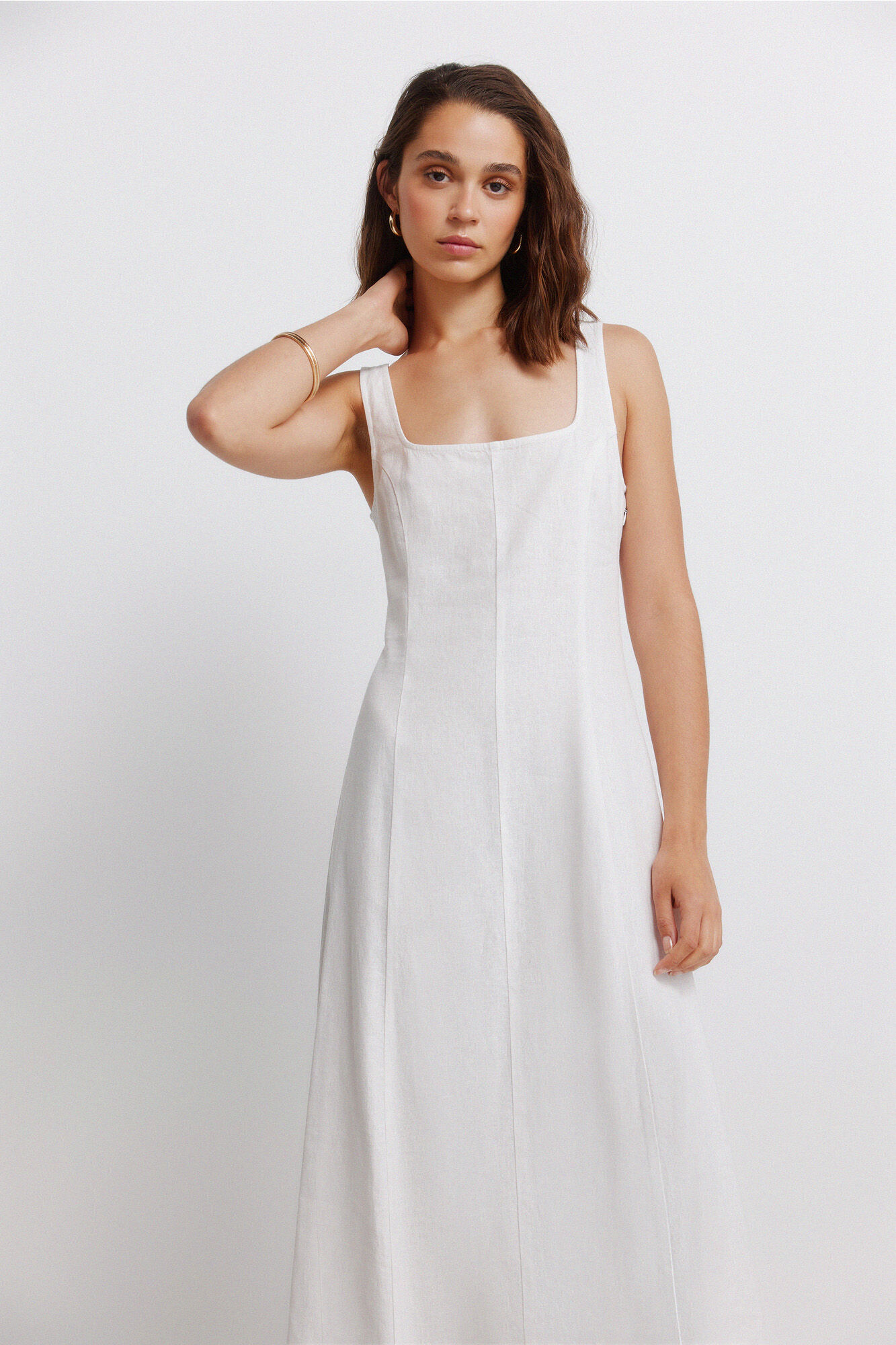 Springfield Vestido de lino con escote cuadrado