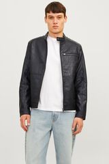 Jack & Jones Chamarra biker efecto piel negro