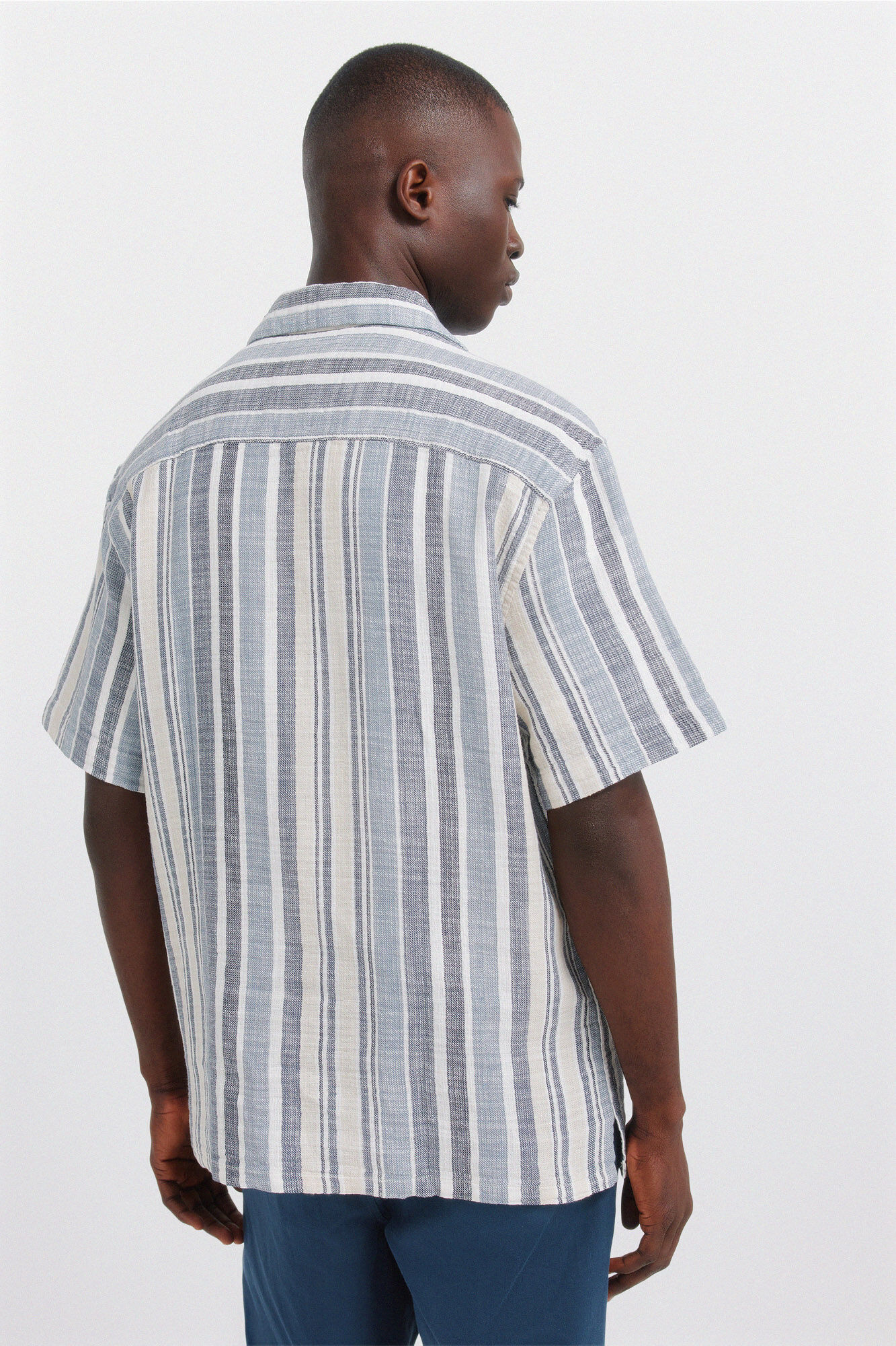 Springfield Camisa de manga corta de rayas r&uacute;stica azul mezcla