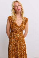 Springfield Vestido midi estampado con volante naranja