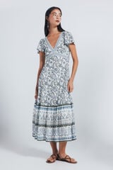 Springfield Vestido midi estampado cenefas blanco