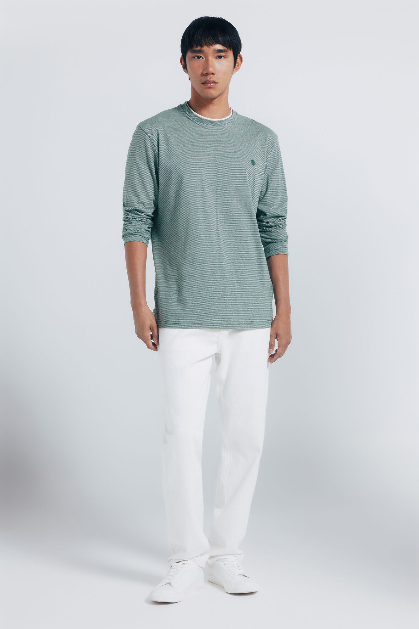 Springfield playera de manga larga con doble microraya verde