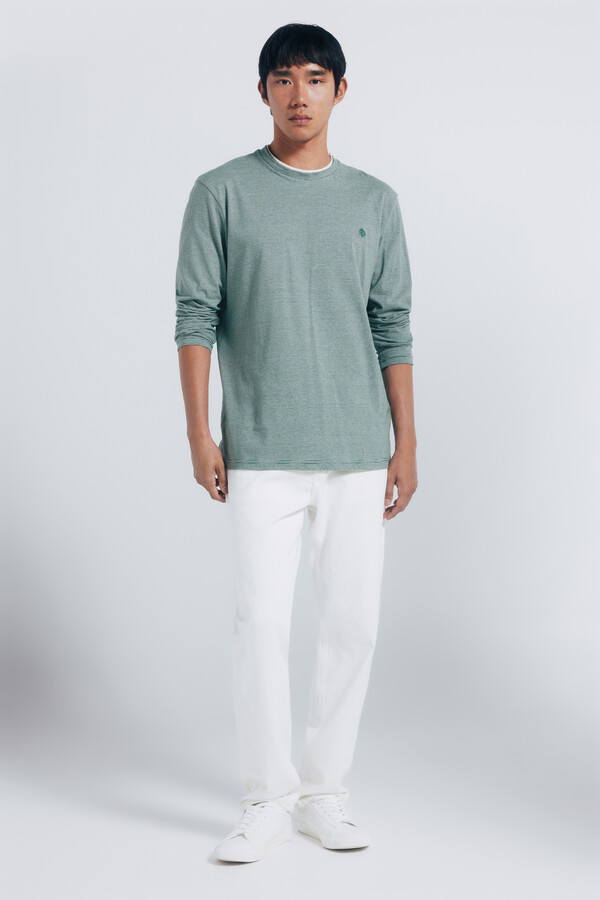 Springfield playera de manga larga con doble microraya verde