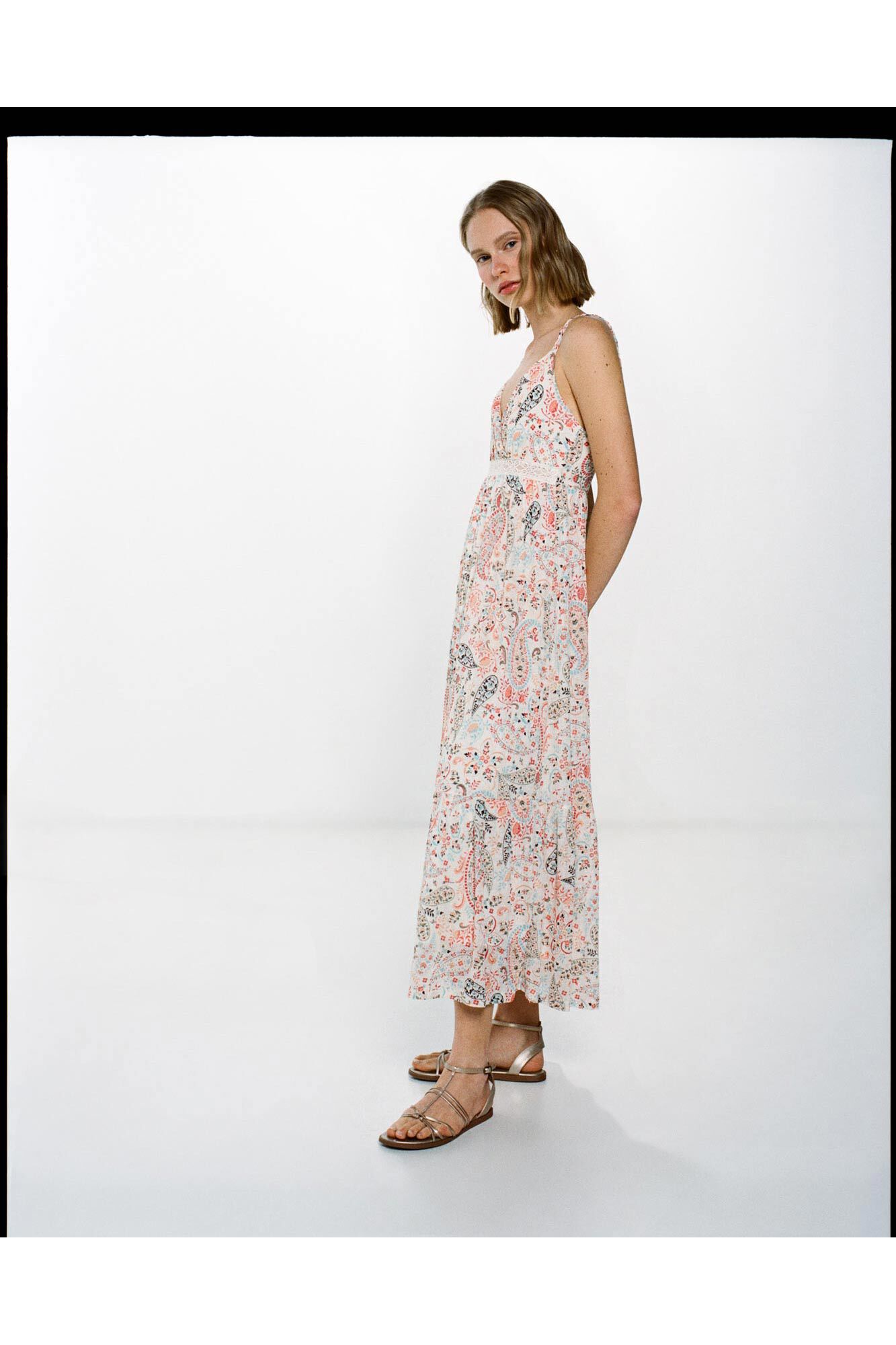 Springfield Vestido midi estampado paisley beige