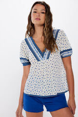 Springfield Blusa escote cenefa azul marrón