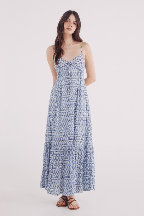 Springfield Vestido midi estampado geométrico turquesa