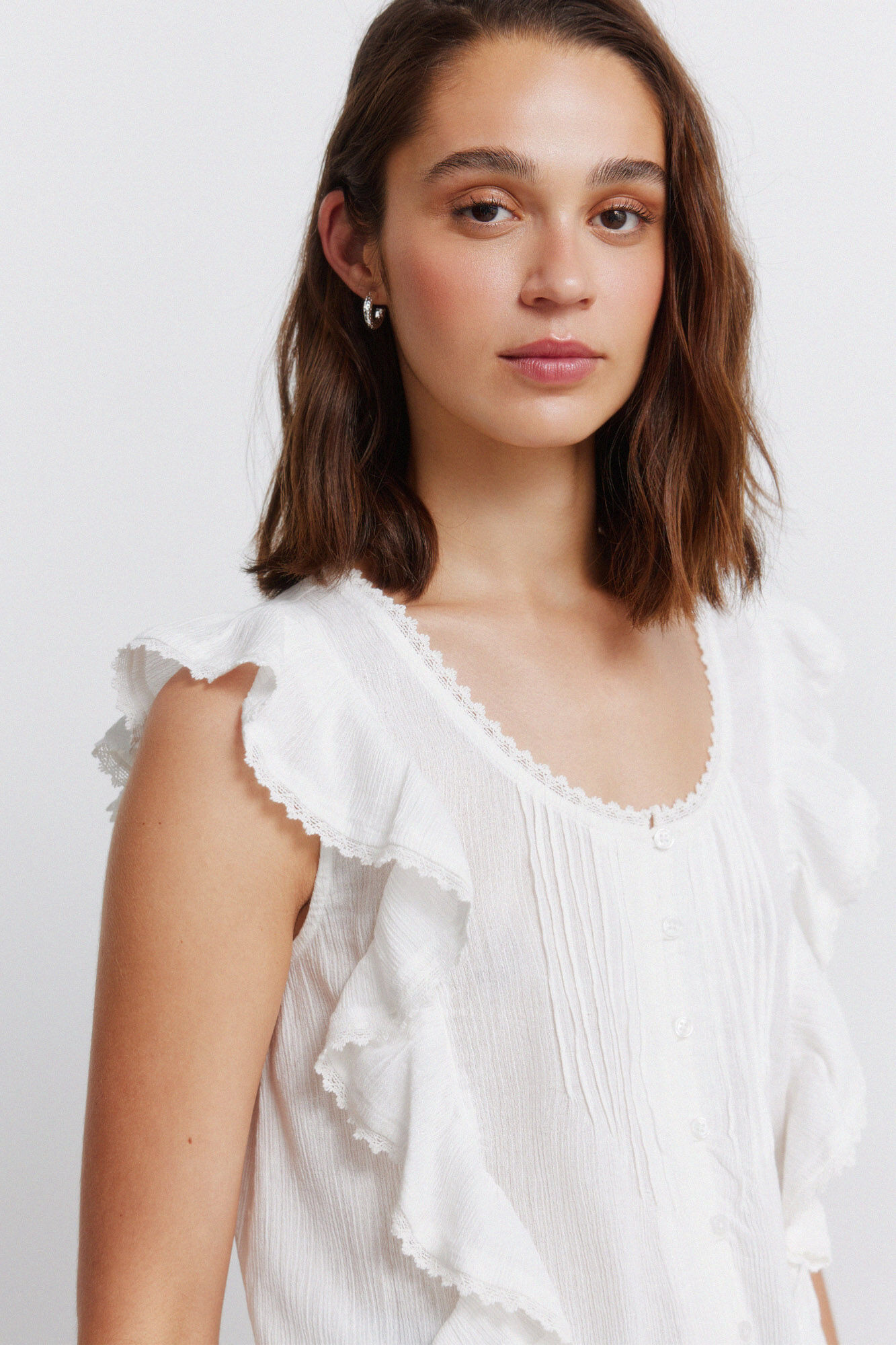 Springfield Blusa rom&aacute;ntica con volantes blanco