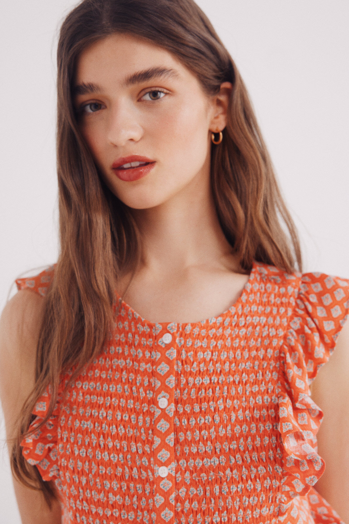 Springfield Blusa de nido de abeja con botones azul indigo