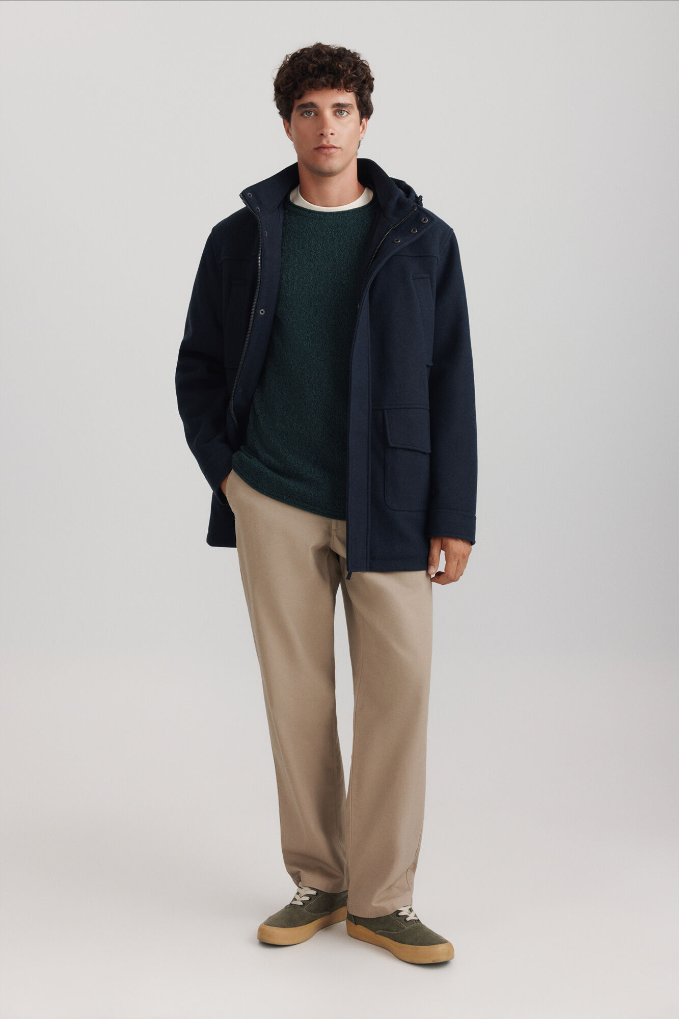 Springfield Su&eacute;ter liso con trenzado y cuello alto verde