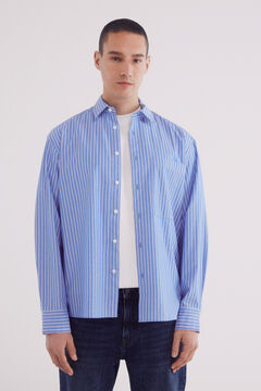 Springfield Camisa boxy fit popelín rayas azul indigo