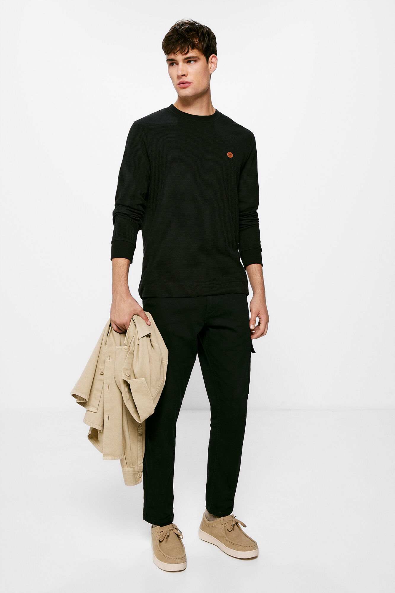 Springfield Playera manga larga atabillado negro