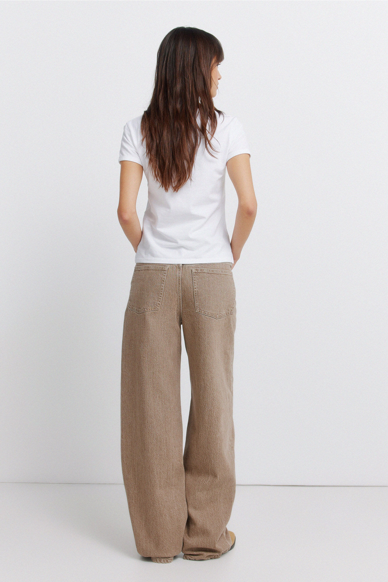 Springfield Jeans wide leg de tiro alto beige