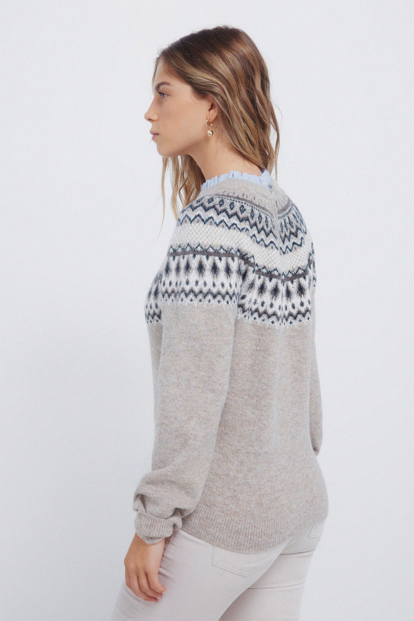 Springfield Jersey con cenefa jacquard y cuello combinado gris