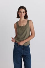 Springfield Playera sin mangas de crochet khaki
