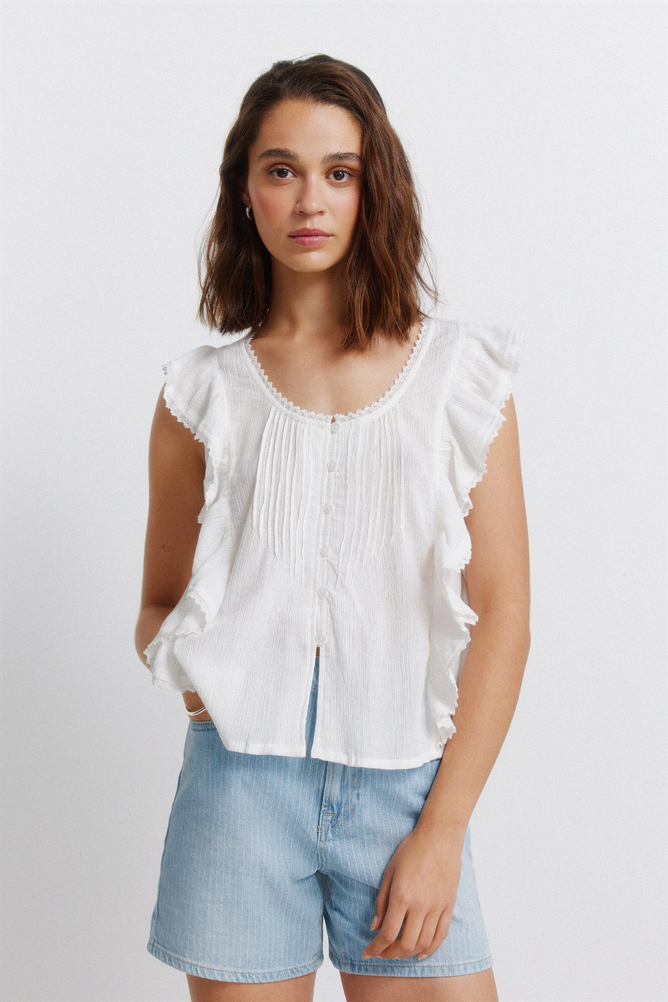 Springfield Blusa rom&aacute;ntica con volantes blanco