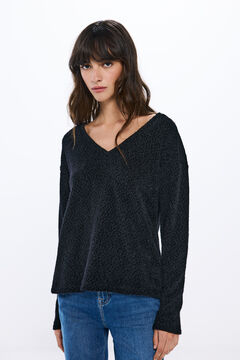Springfield Playera chenilla hombros crochet negro