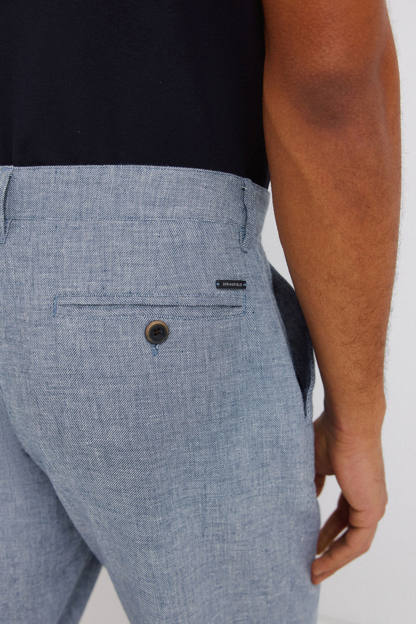 Springfield Bermudas dobby comfort fit de lino azul mezcla