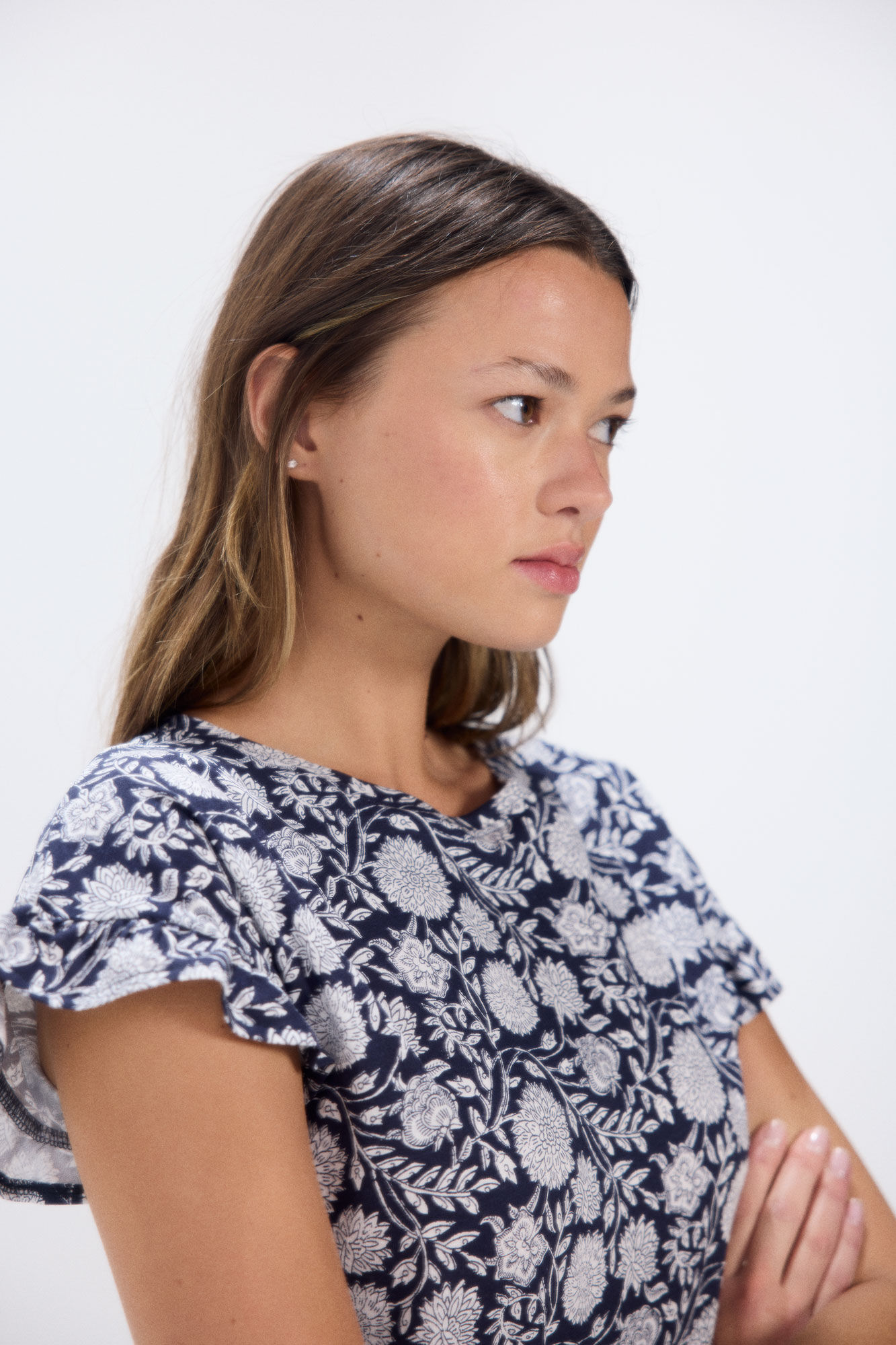 Springfield Playera estampada mangas volante azul