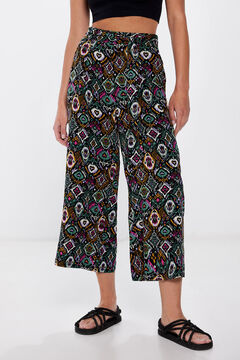 Springfield Pantalones culotte fluidos estampados negro