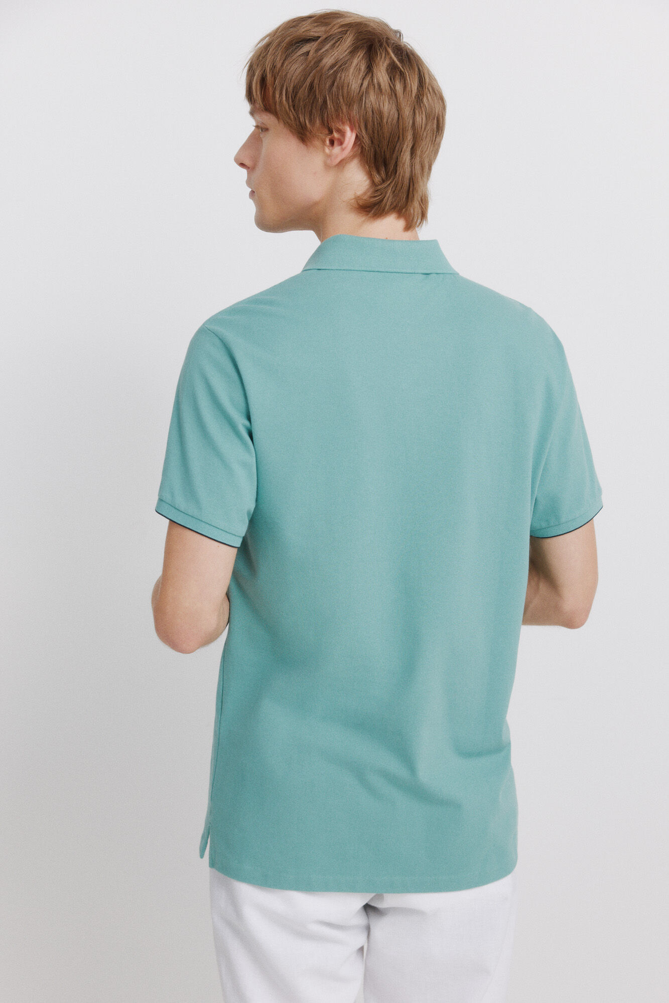 Springfield Polo piqu&eacute; de pu&ntilde;o de contraste slim fit turquesa