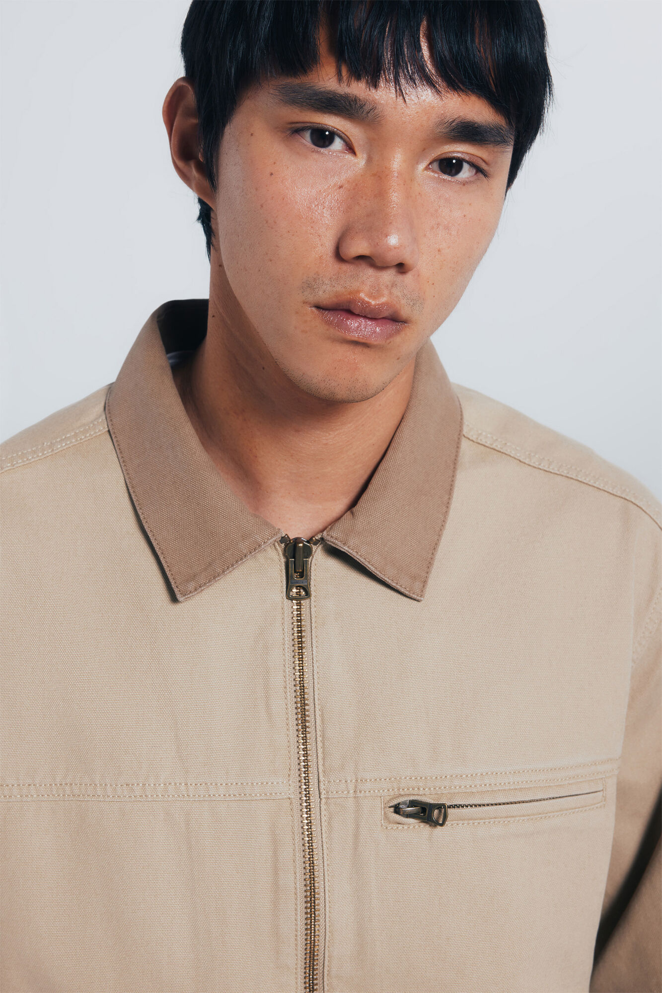 Springfield Chamarra algod&oacute;n lavada contraste beige