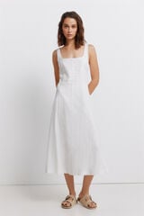 Springfield Vestido de lino con escote cuadrado blanco