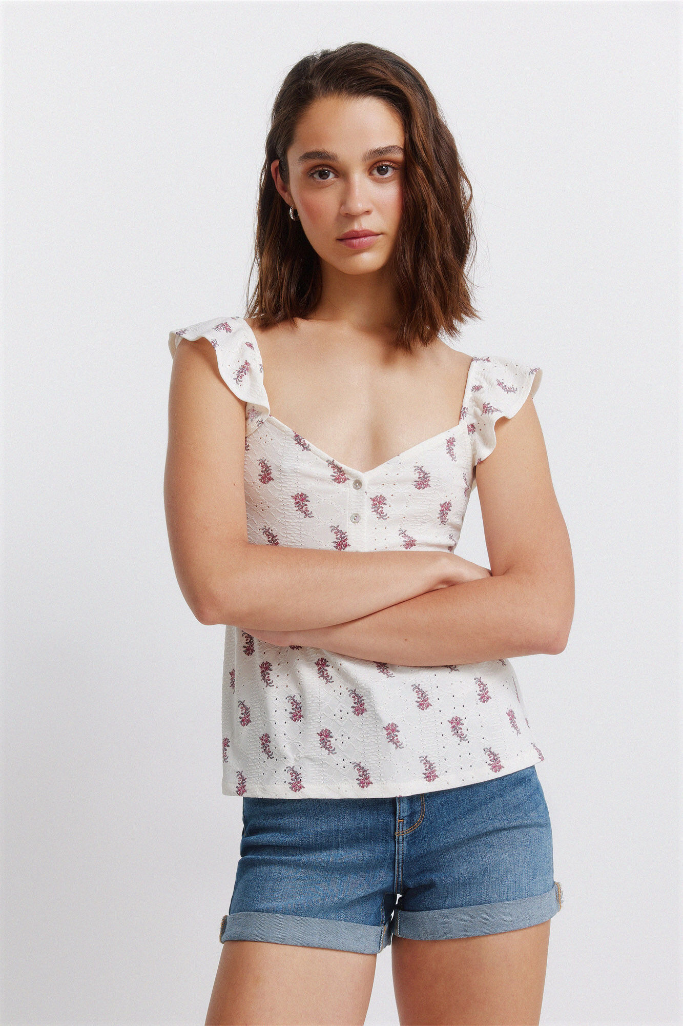 Springfield Playera de tirantes con volantes