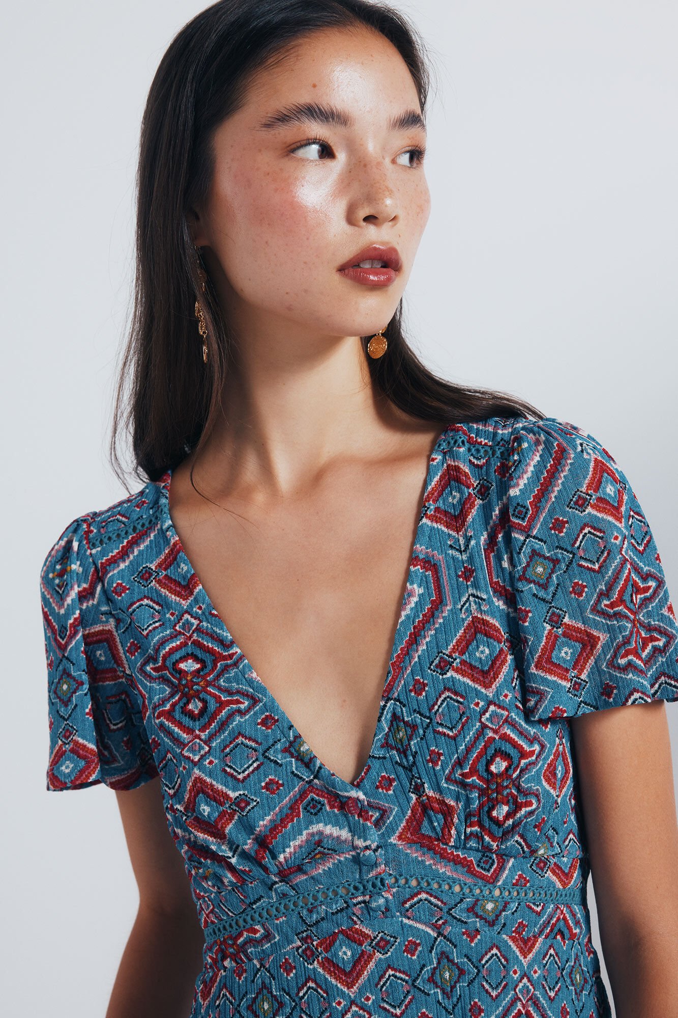 Springfield Vestido midi lace insertado estampado &eacute;tnico