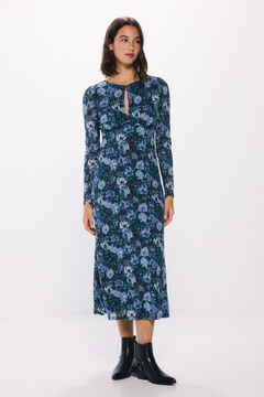 Springfield Vestido midi estampado flores azules negro