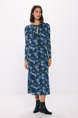 Springfield Vestido midi estampado flores azules negro