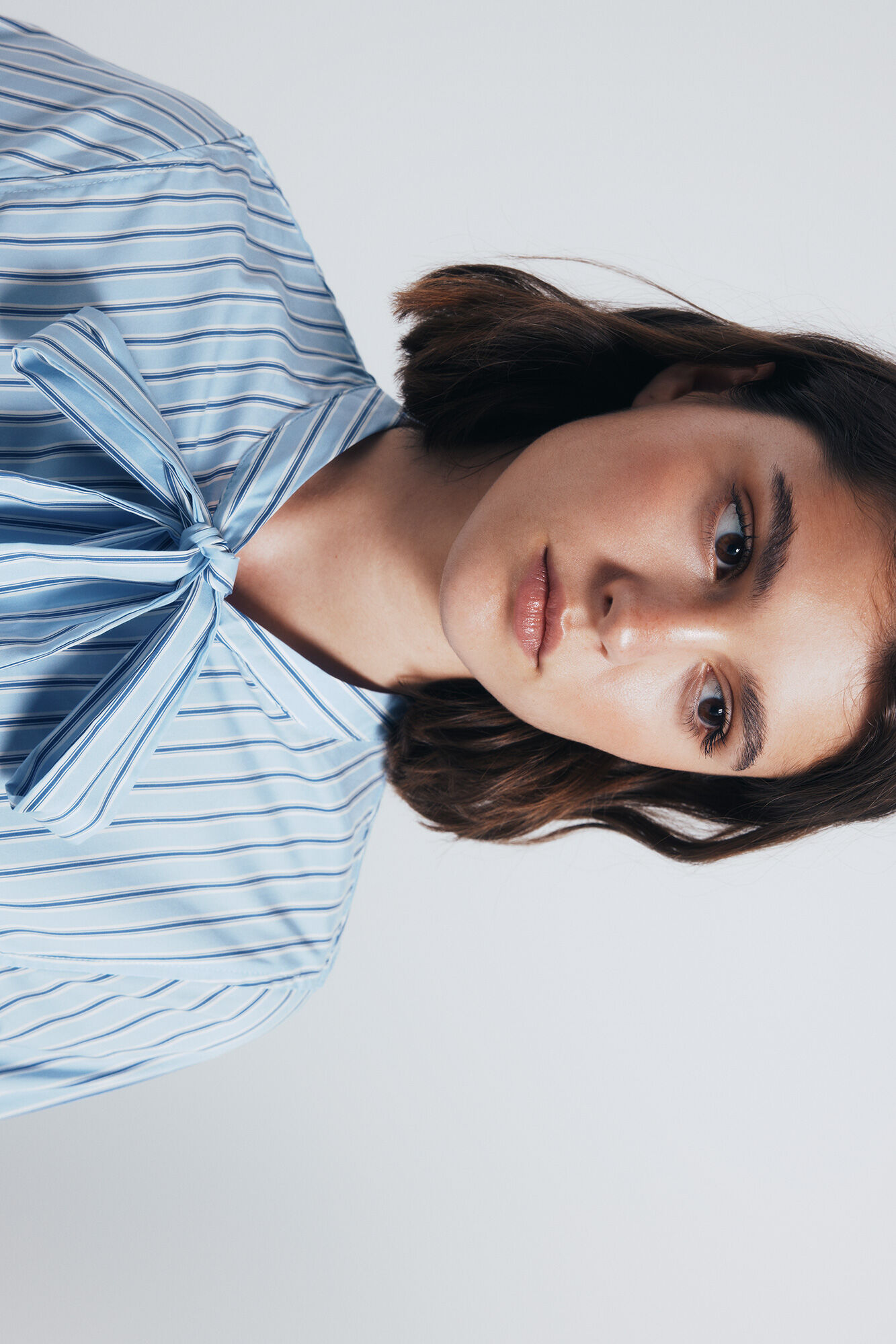 Springfield Blusa cuello lazo rayas azul