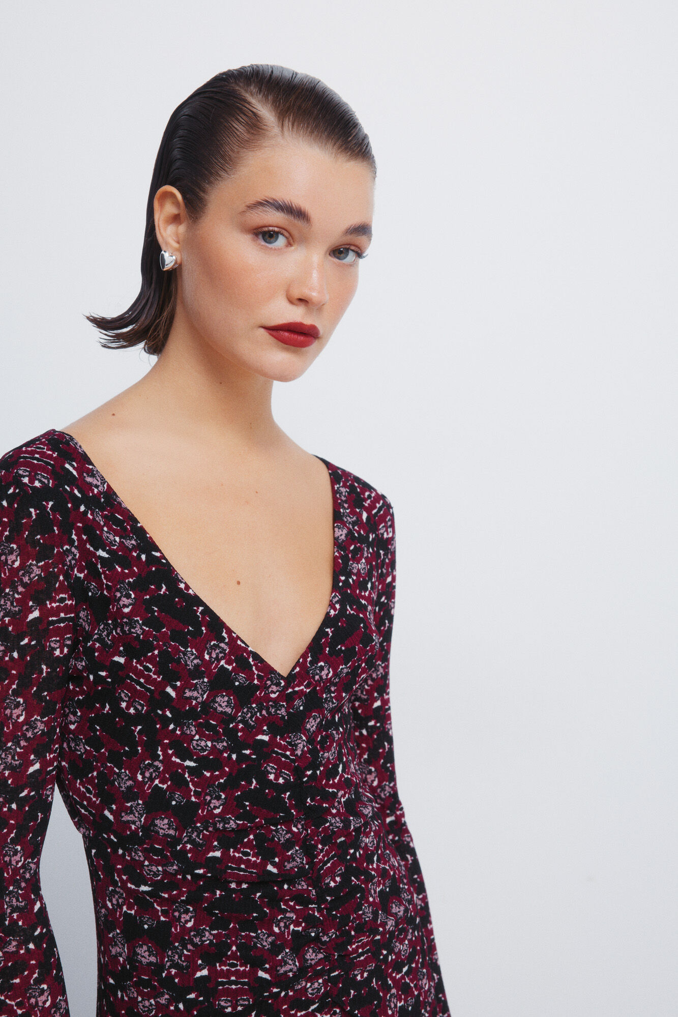 Springfield Vestido midi estampado con escote fruncido