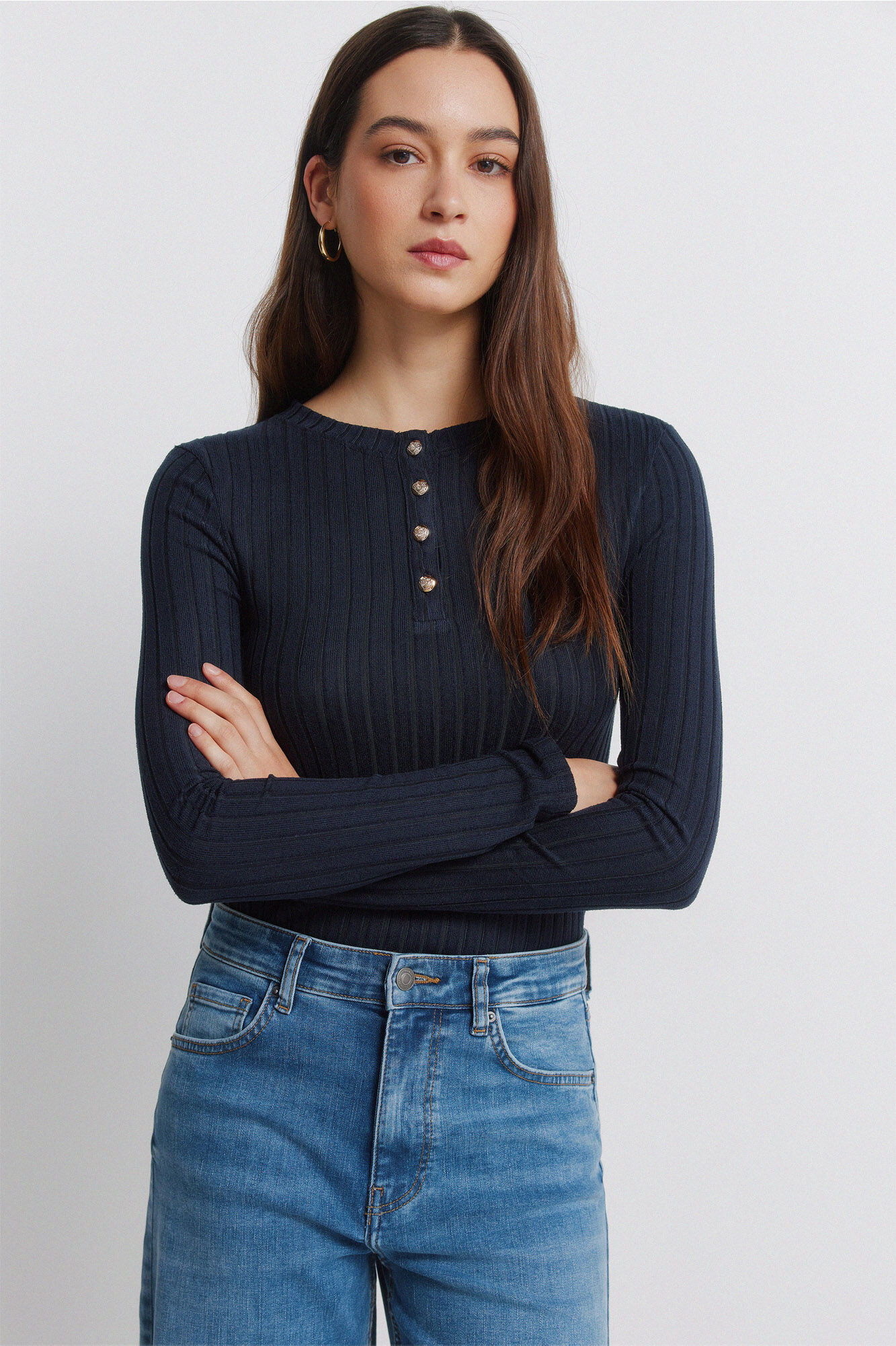 Springfield Playera con cuello de botones acanalados