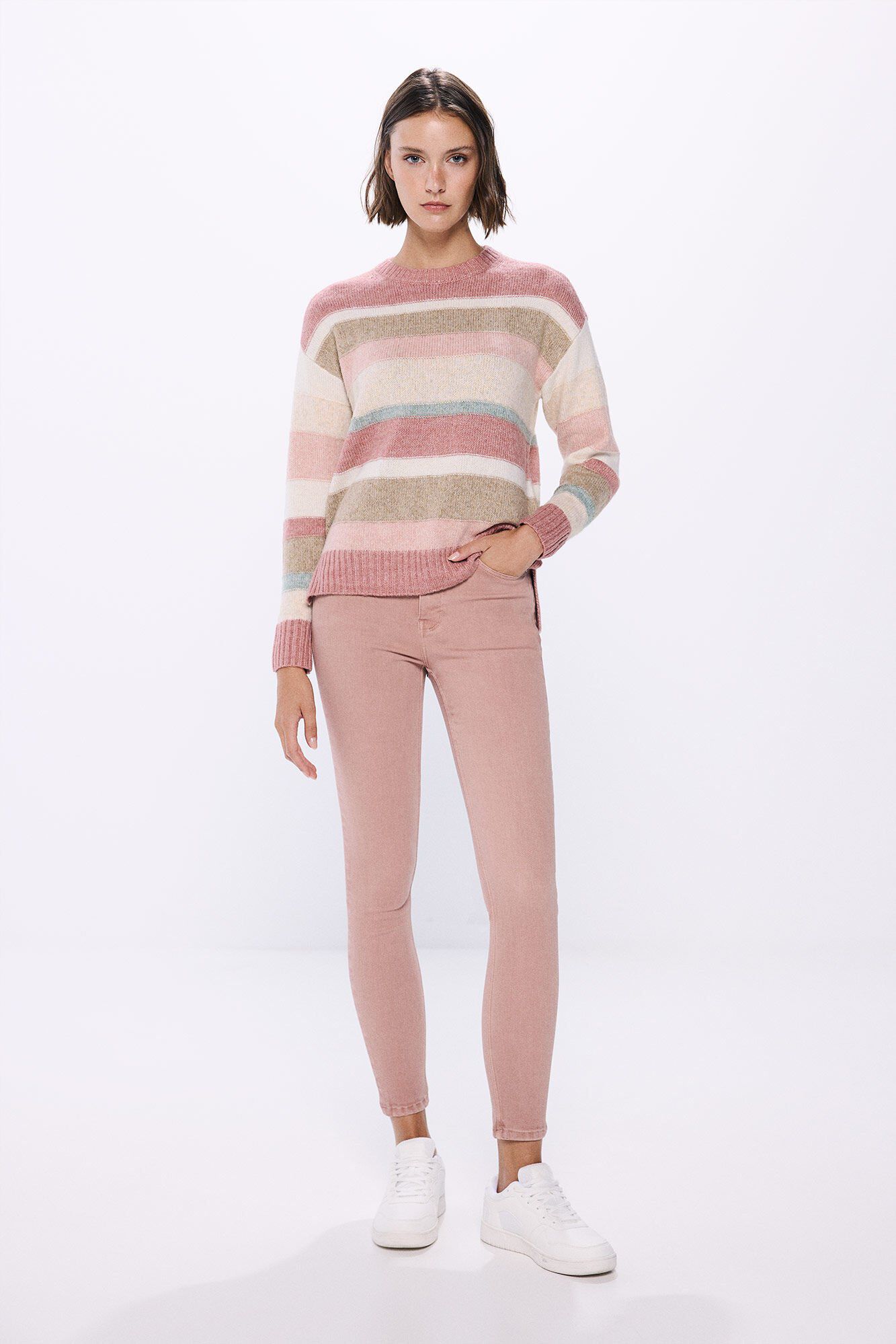 Springfield Su&eacute;ter rayas costuras rosa