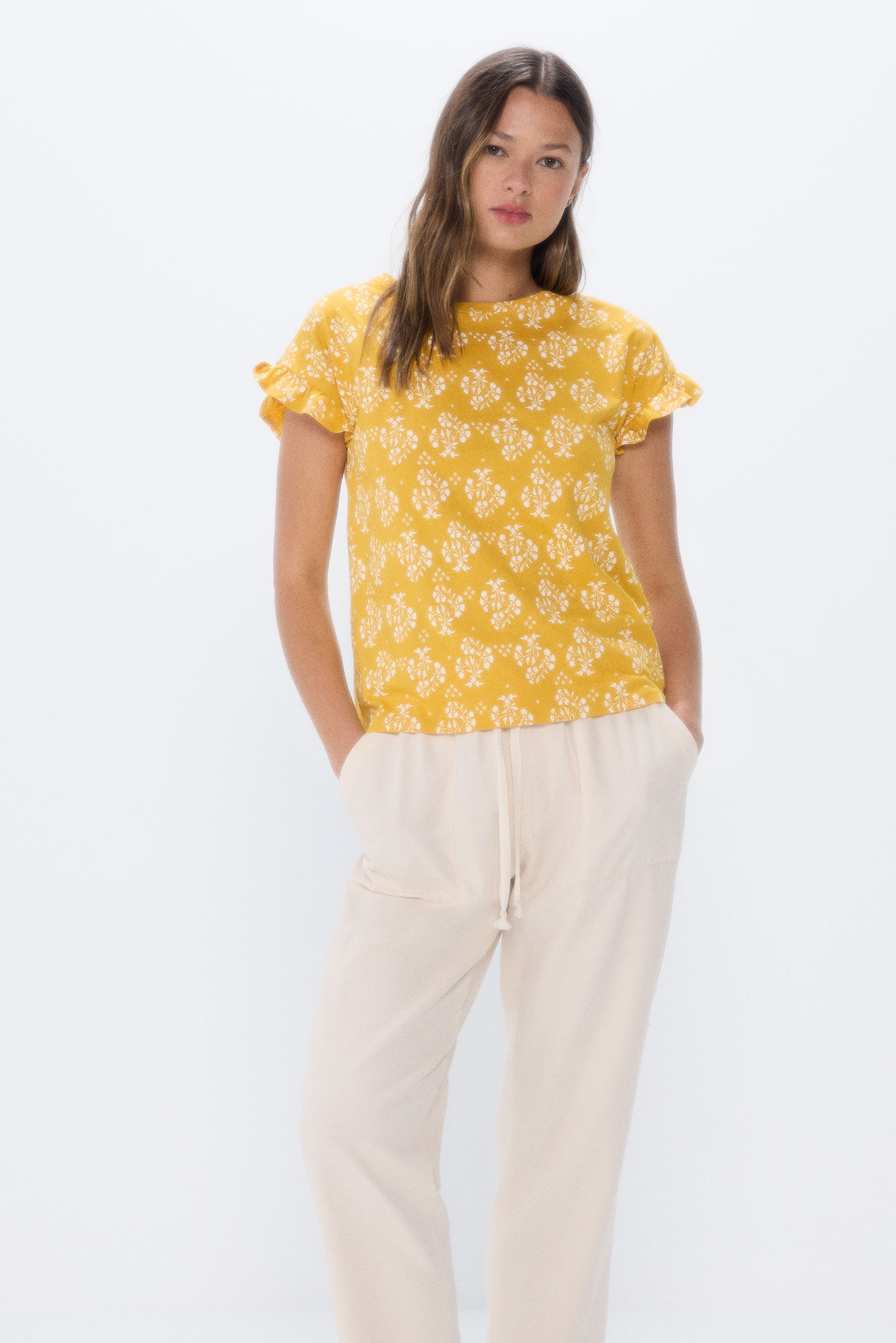 Springfield Playera estampada mangas volante amarillo