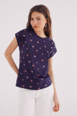 Springfield Playera estampada botones hombro azulado